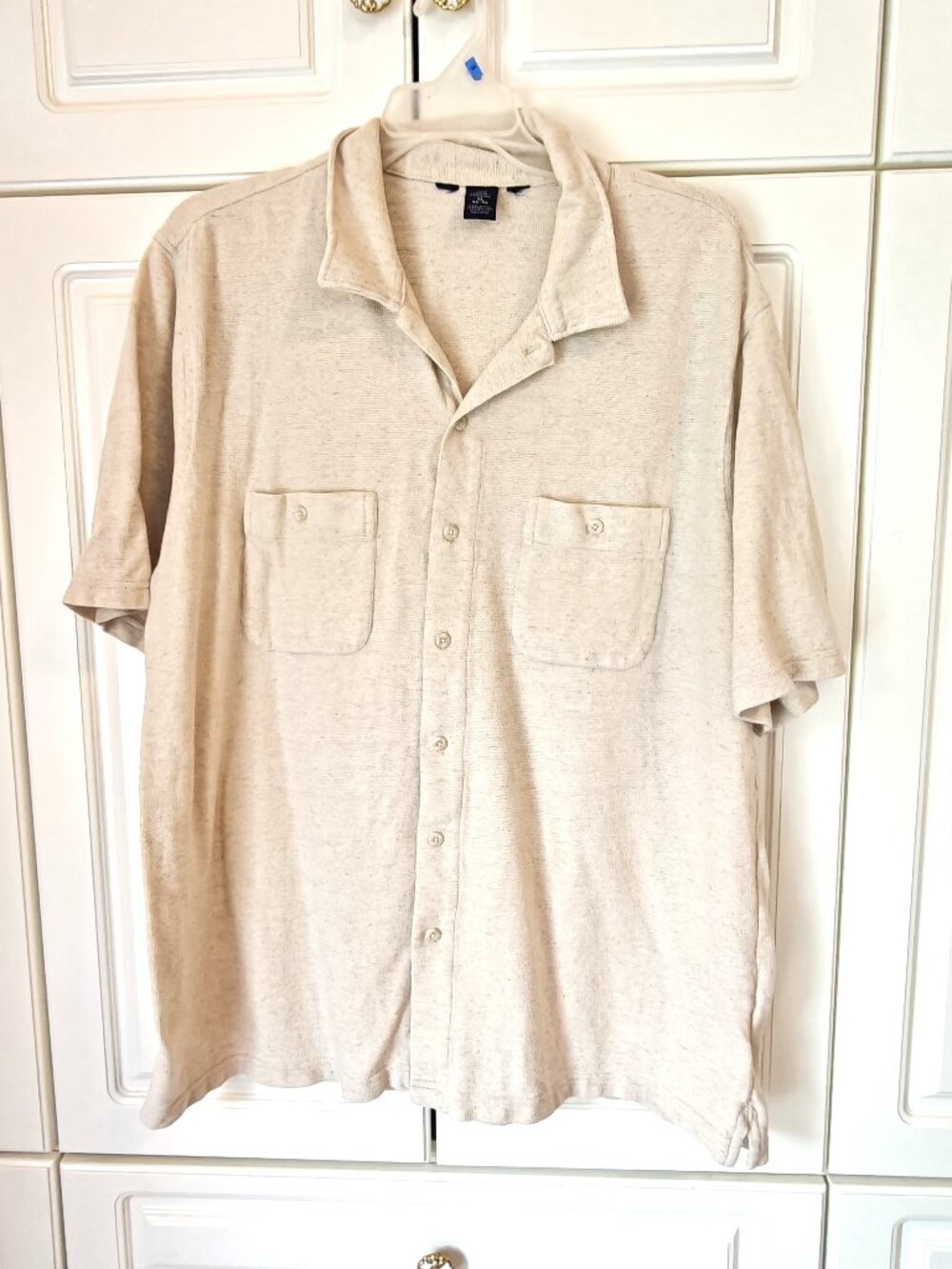 Men's Ivory Button Down Polo Shirt, Size XL (46-48)